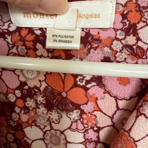 Monteau Los Angeles Floral Wrap Dress with Flutter Wing Pink Burgundy Size M - Picture 6 of 7